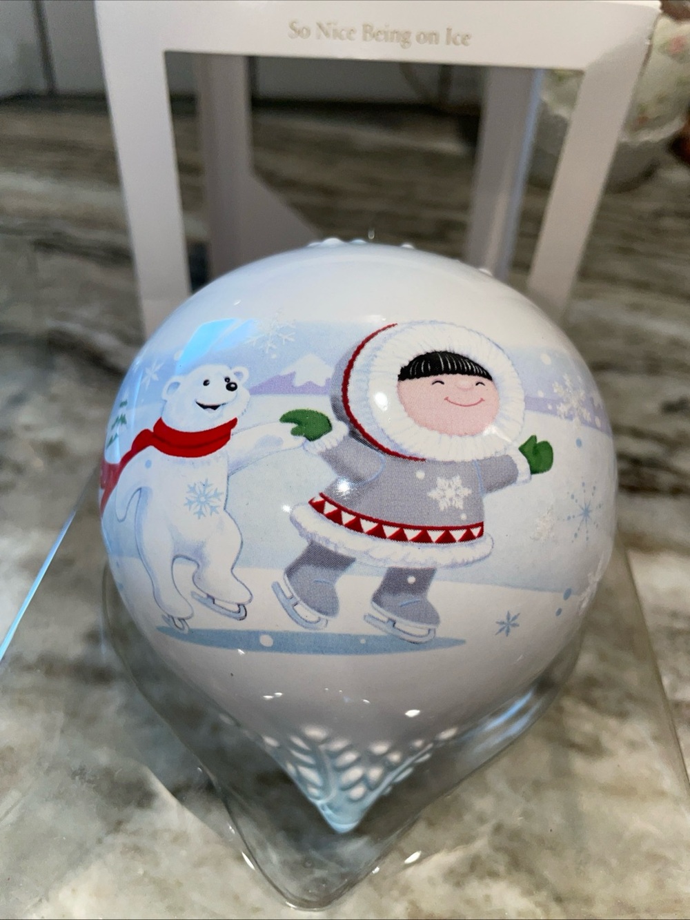 Hallmark Ornament 2008 Frosty Friends “So Nice Being On Ice” 4" Ceramic Ball